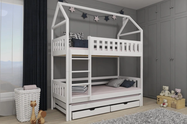 Etagenbett, Kinderbett MAJA mit Dach und Schubladen - Kubuk Moebel