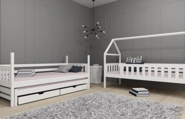 Etagenbett, Kinderbett MAJA mit Dach und Schubladen - Kubuk Moebel