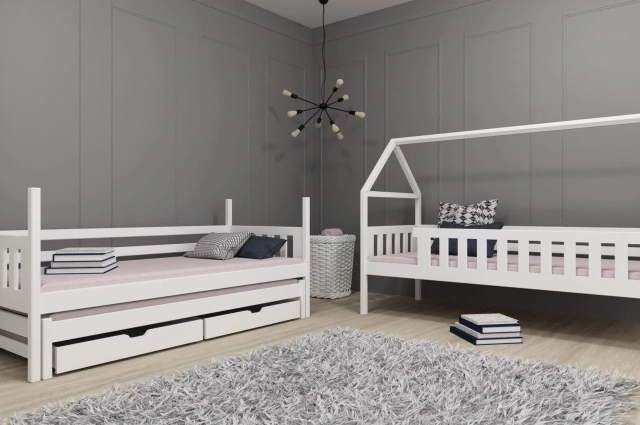 Etagenbett, Kinderbett MAJA mit Dach und Schubladen - Kubuk Moebel