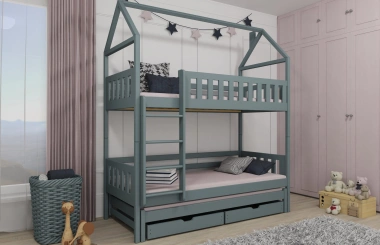 Etagenbett, Kinderbett MAJA mit Dach und Schubladen - Kubuk Moebel