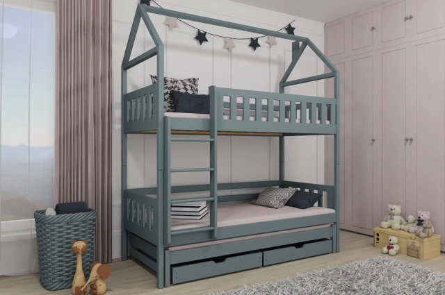Etagenbett, Kinderbett MAJA mit Dach und Schubladen - Kubuk Moebel