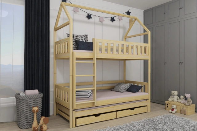 Etagenbett, Kinderbett MAJA mit Dach und Schubladen - Kubuk Moebel