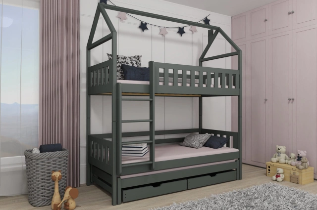 Etagenbett, Kinderbett MAJA mit Dach und Schubladen - Kubuk Moebel