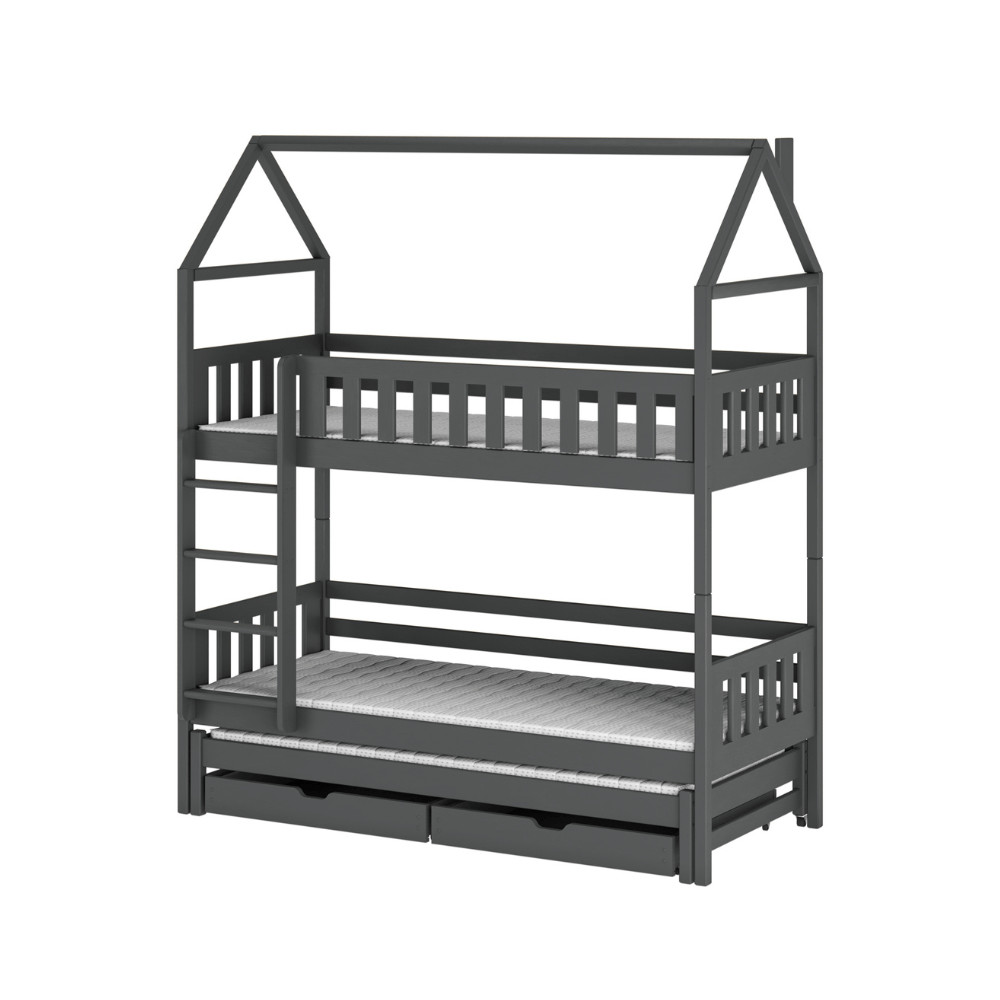 Etagenbett, Kinderbett MAJA mit Dach und Schubladen - Kubuk Moebel