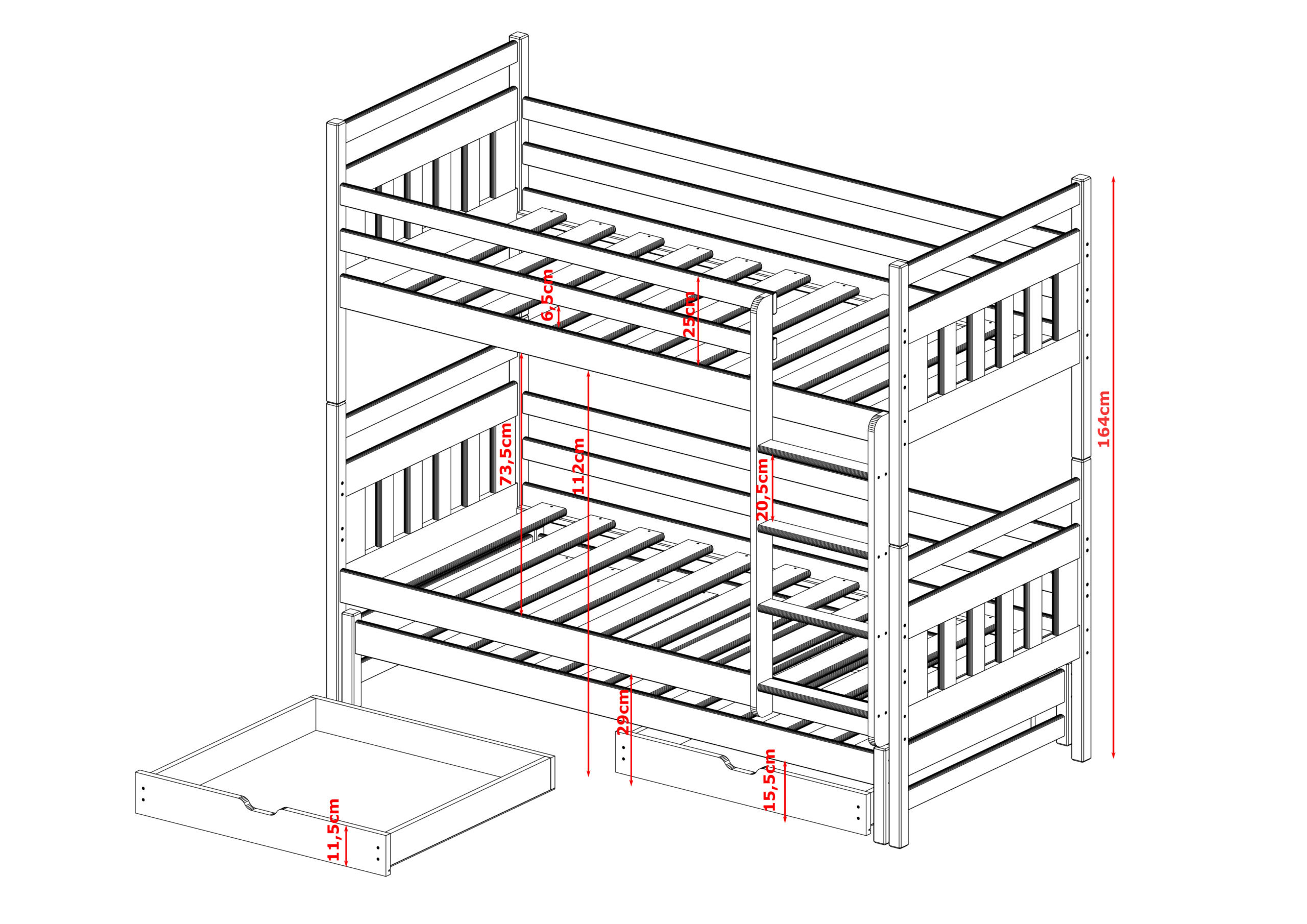 Etagenbett, Kinderbett SEWERYN - Kubuk Moebel