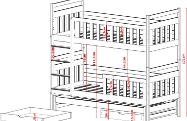 Etagenbett, Kinderbett KLARA TRIO - Kubuk Moebel