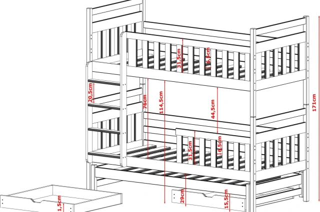 Etagenbett, Kinderbett KLARA TRIO - Kubuk Moebel
