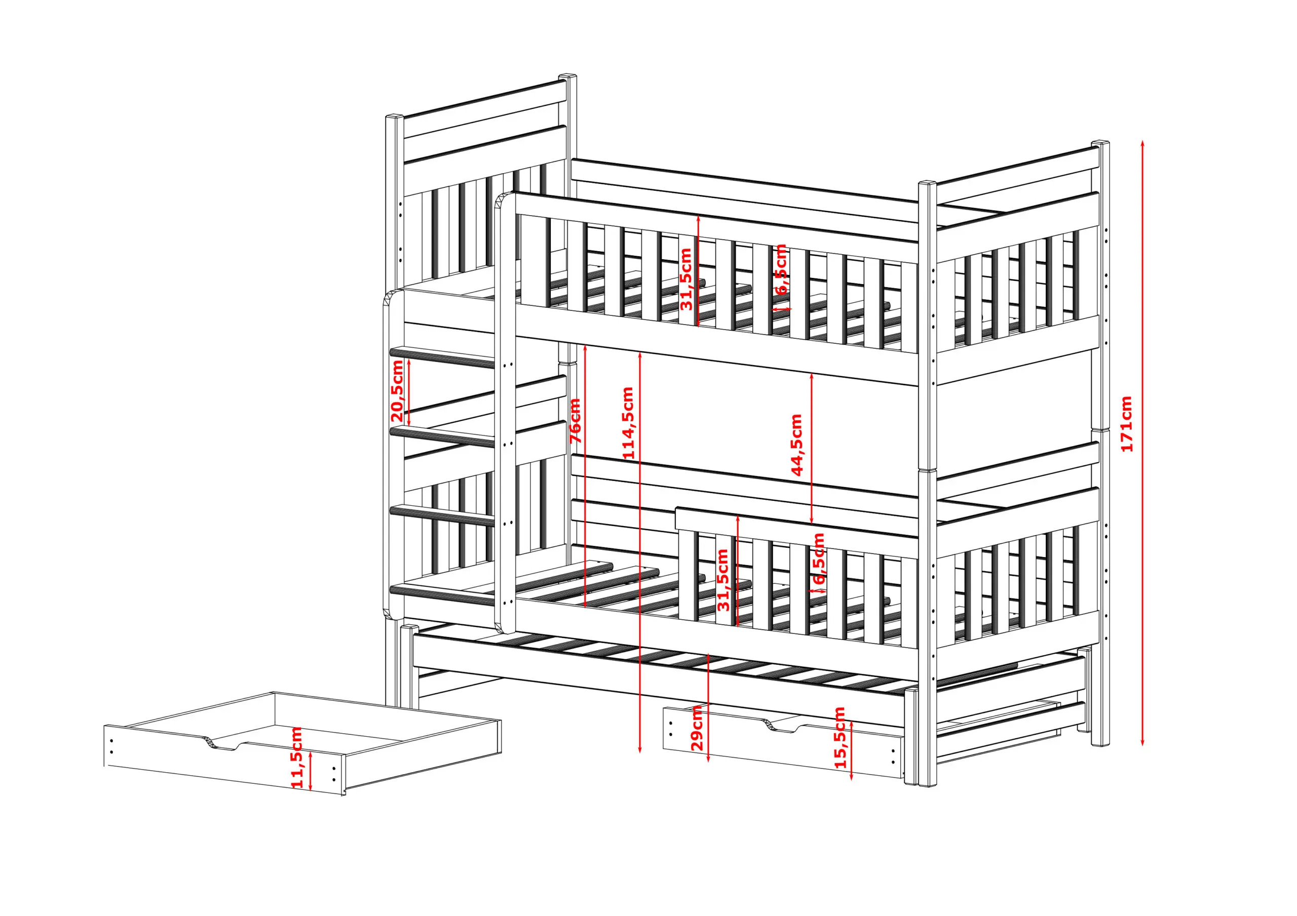 Etagenbett, Kinderbett KLARA TRIO - Kubuk Moebel