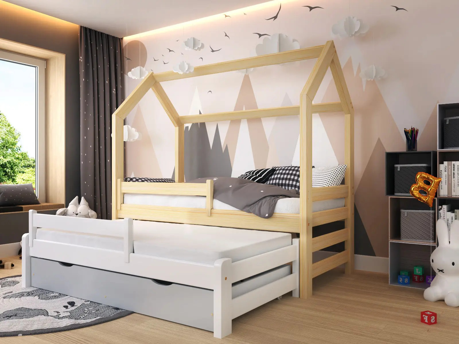 Hausbett, Ausziehbett, Kinderbett DUOMI PLUS HAUSE - Kubuk Moebel