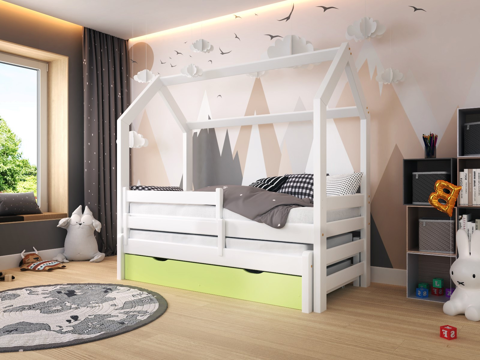 Hausbett, Ausziehbett, Kinderbett DUOMI PLUS HAUSE - Kubuk Moebel