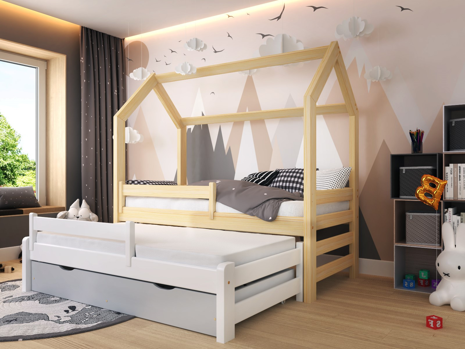 Hausbett, Ausziehbett, Kinderbett DUOMI PLUS HAUSE - Kubuk Moebel