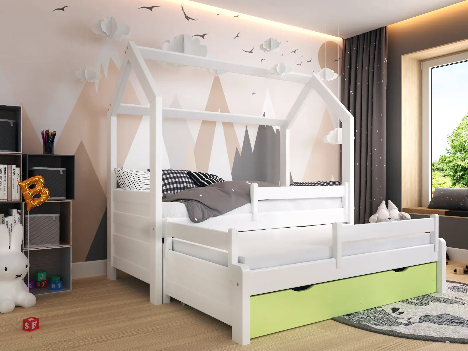 Hausbett, Ausziehbett, Kinderbett DUO PLUS HAUSE - Kubuk Moebel