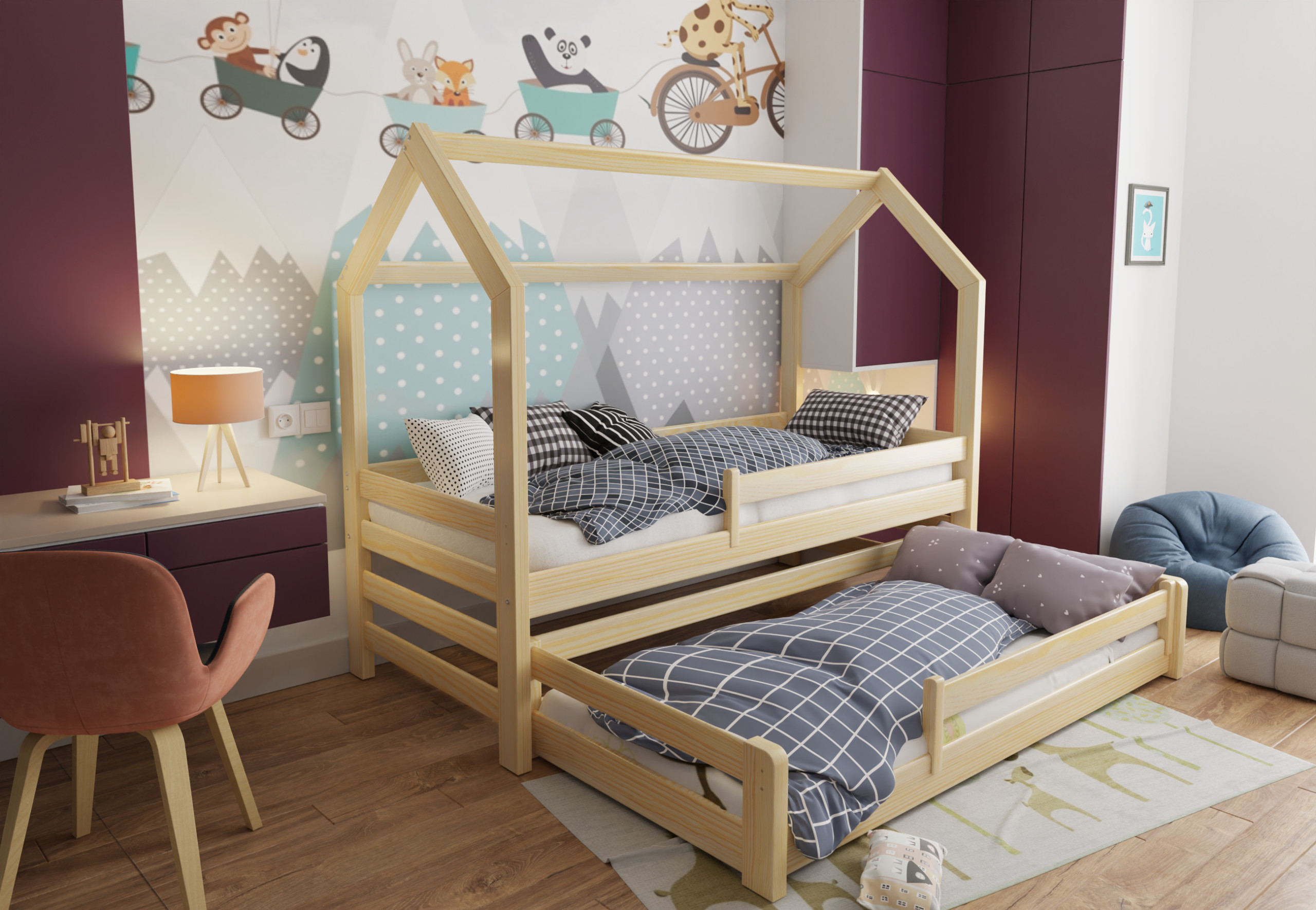 Hausbett, Ausziehbett, Kinderbett DUO MAX HAUS - Kubuk Moebel