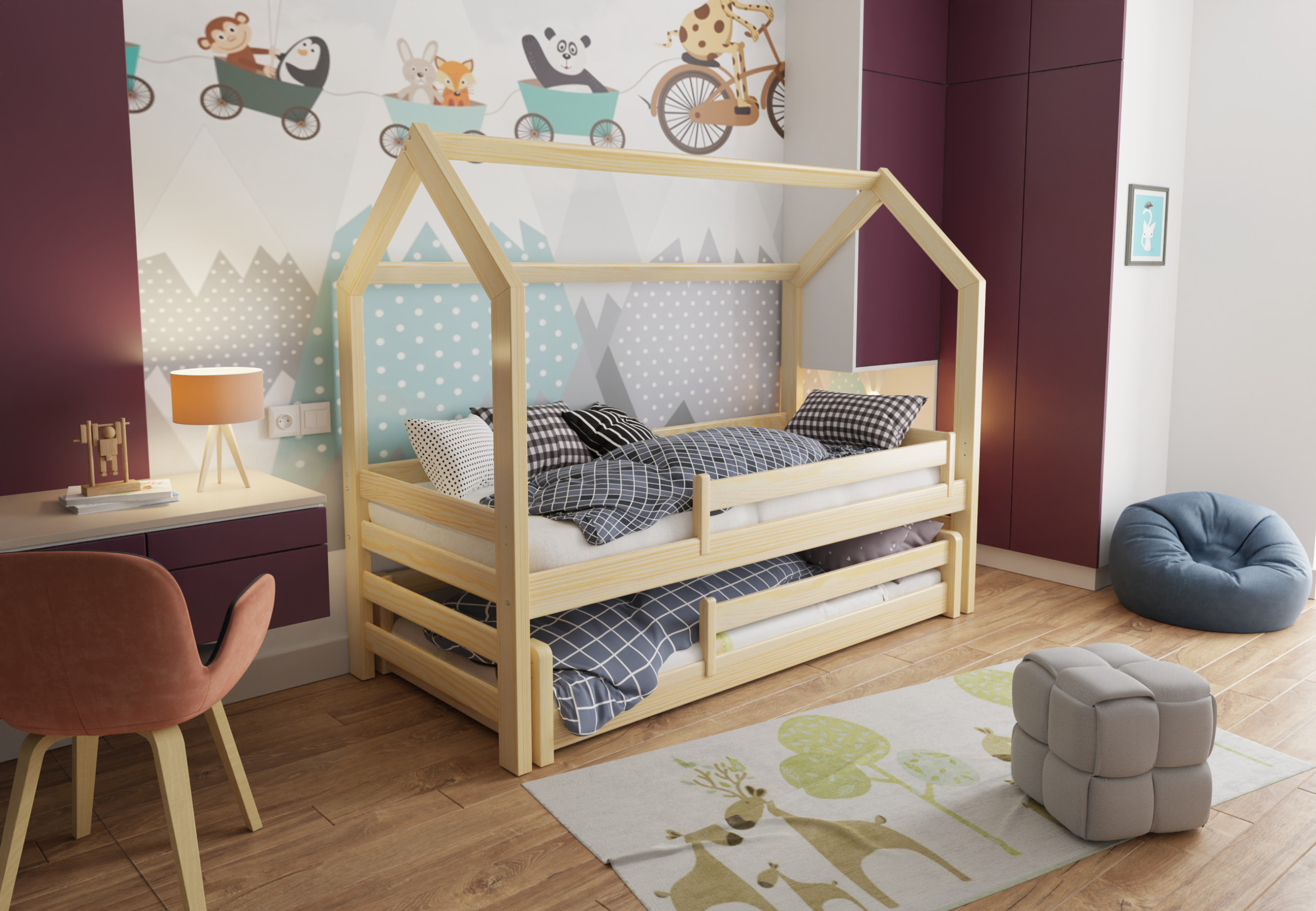 Hausbett, Ausziehbett, Kinderbett DUO MAX HAUS - Kubuk Moebel