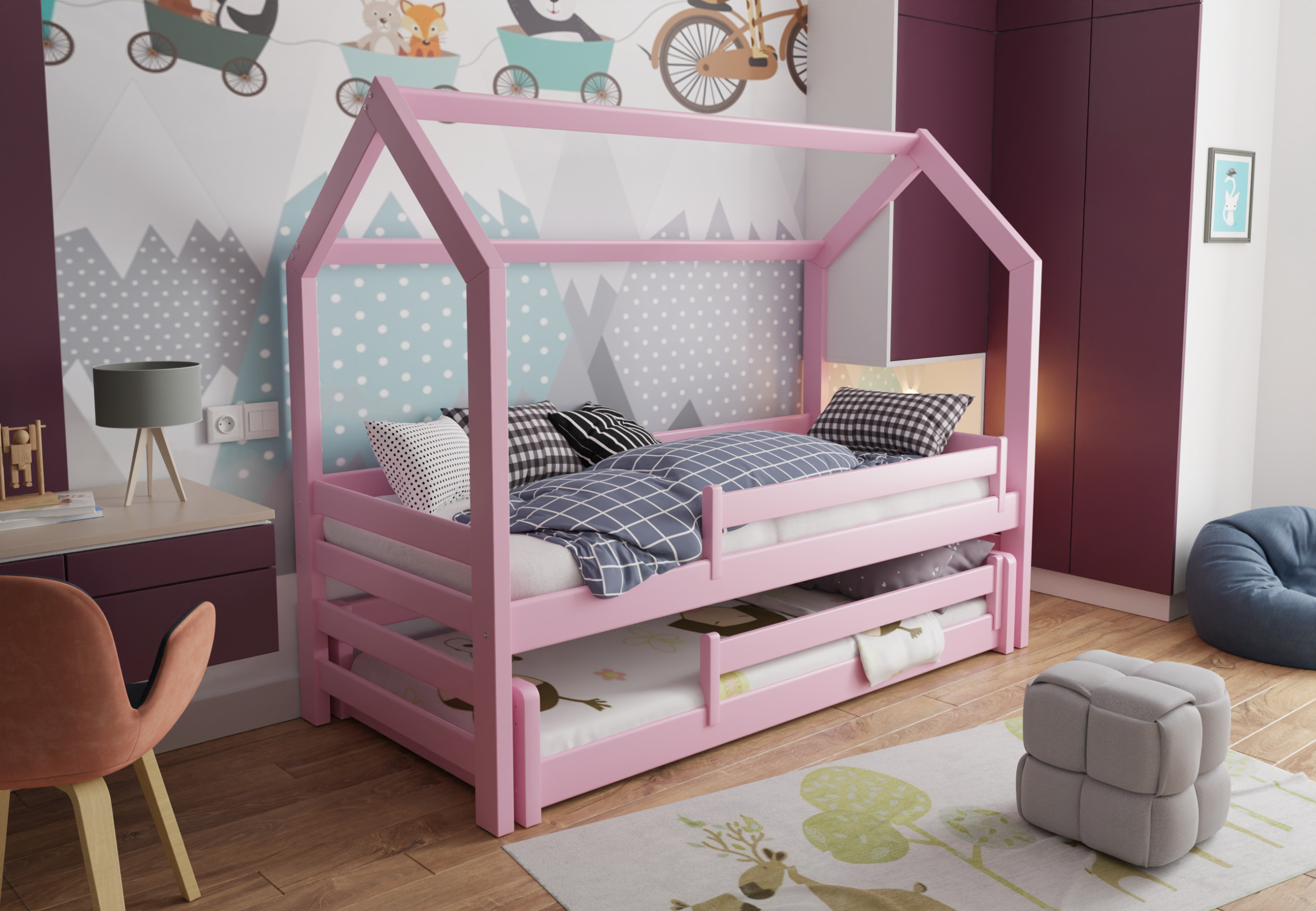 Hausbett, Ausziehbett, Kinderbett DUO MAX HAUS - Kubuk Moebel