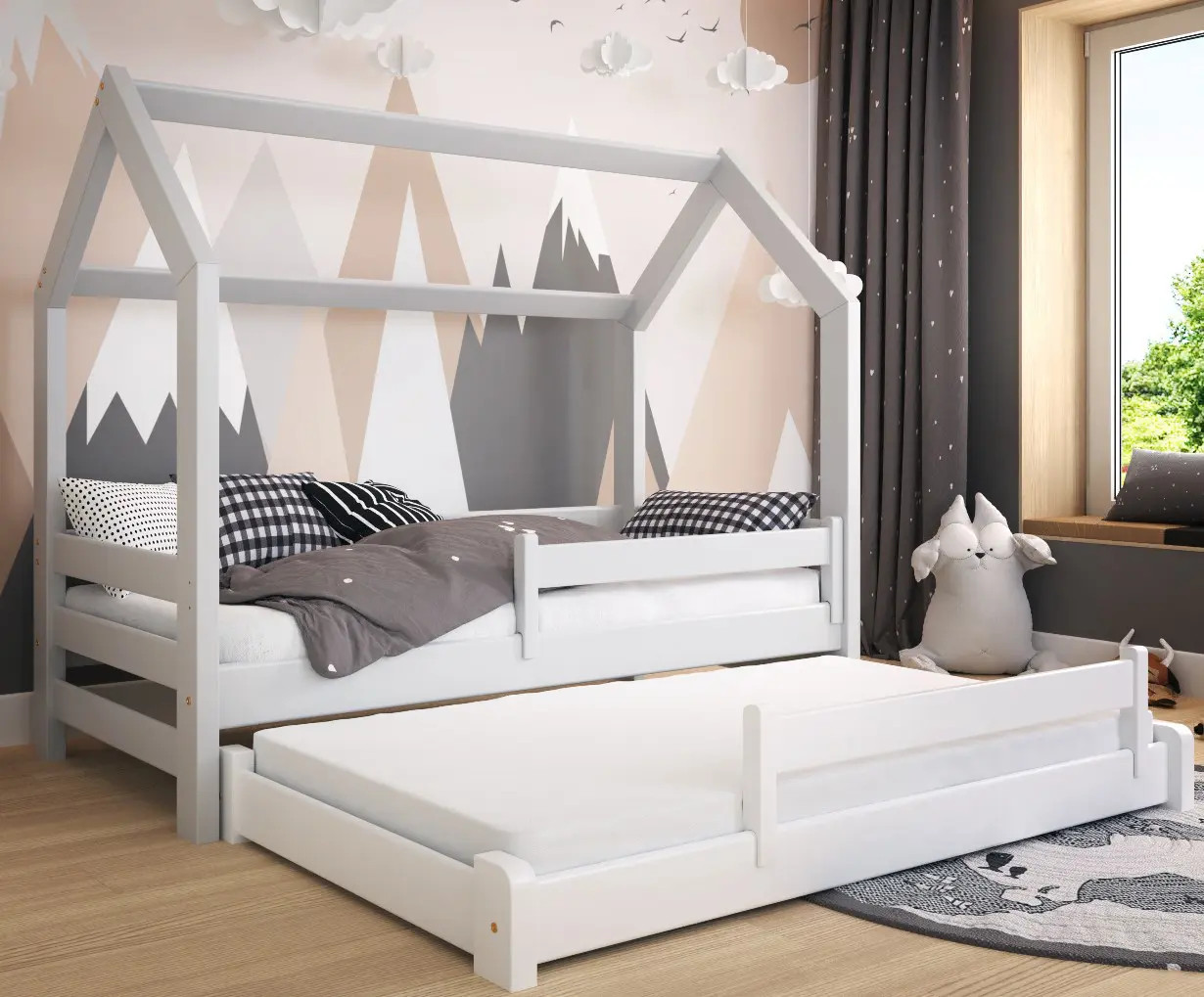 Hausbett, Ausziehbett, Kinderbett DUOMI HAUSE - Kubuk Moebel