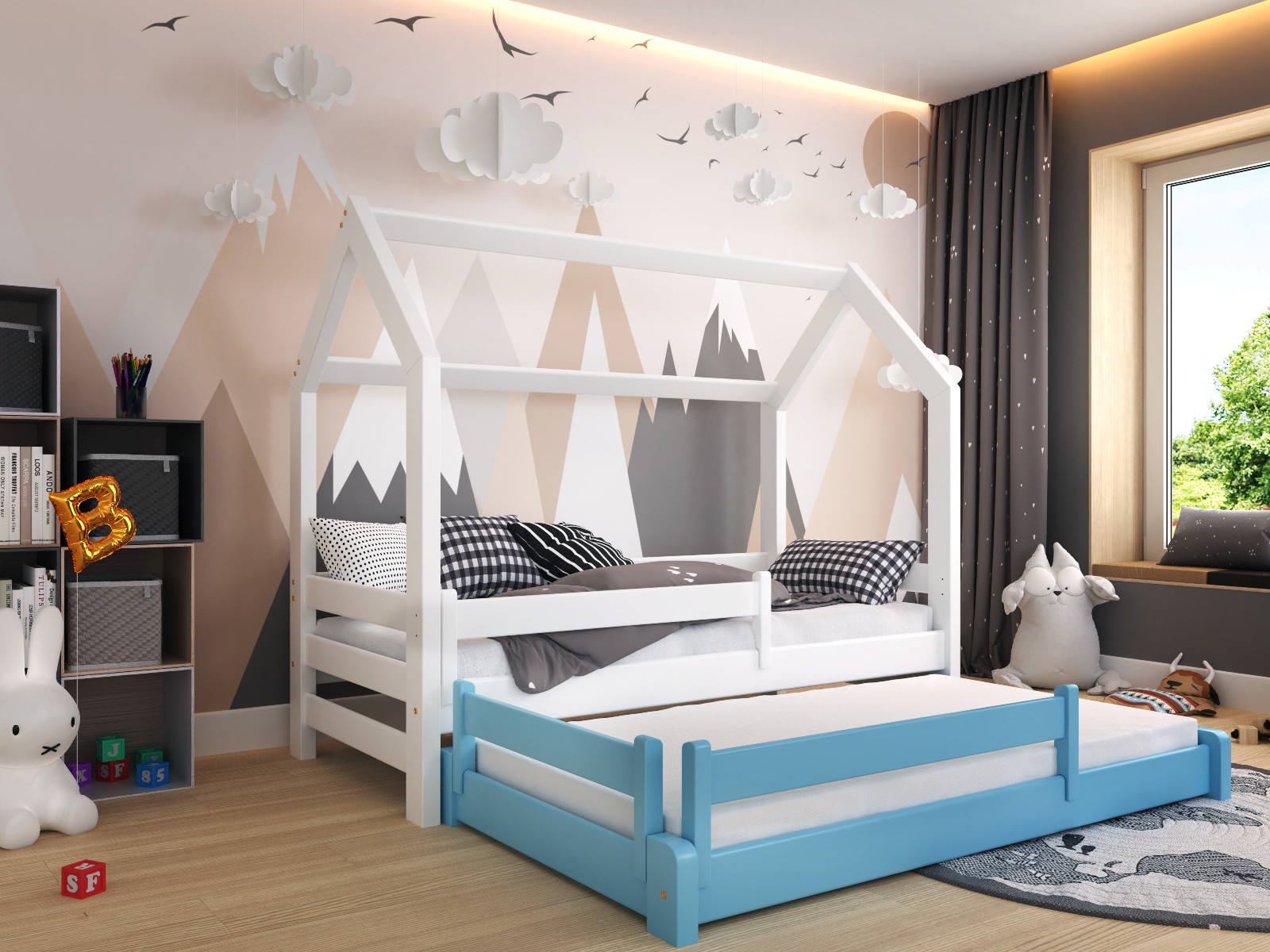 Hausbett, Ausziehbett, Kinderbett DUOMI HAUSE - Kubuk Moebel