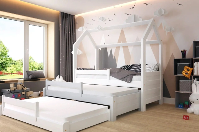 Hausbett, Ausziehbett, Kinderbett TRIO HAUSE - Kubuk Moebel