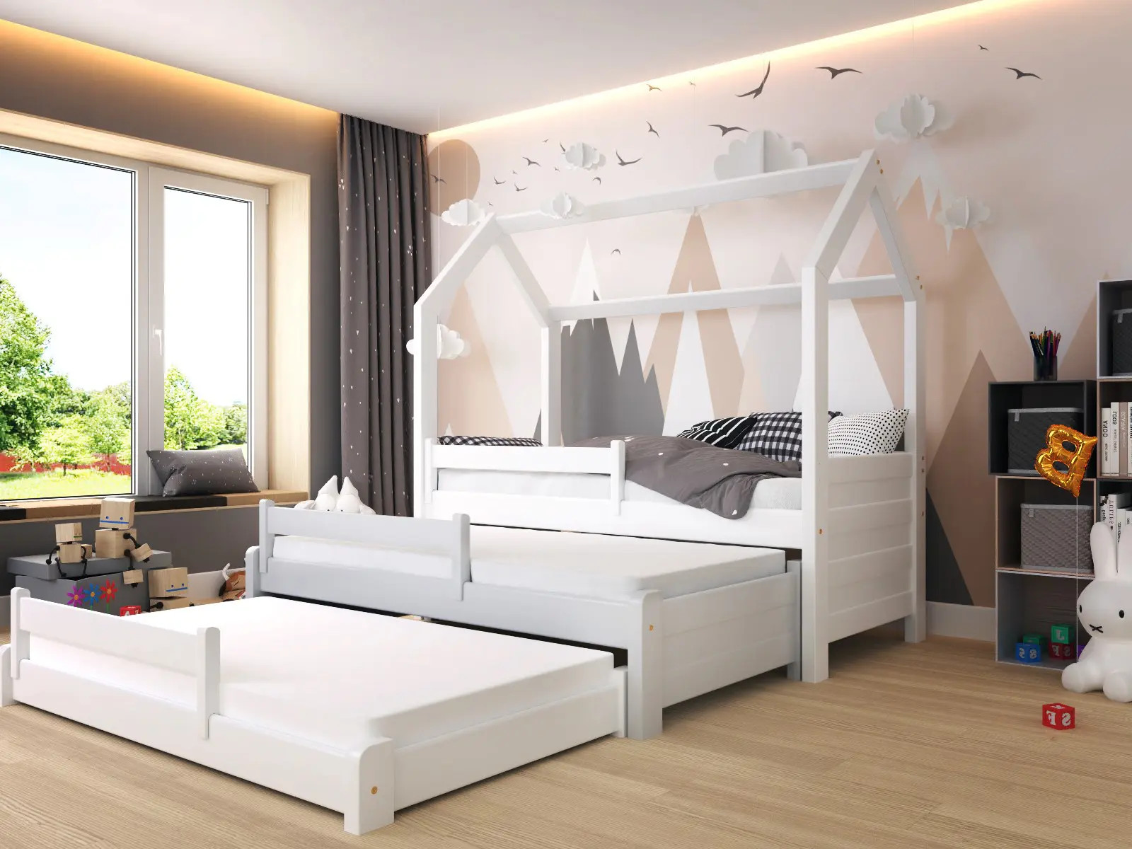 Hausbett, Ausziehbett, Kinderbett TRIO HAUSE - Kubuk Moebel