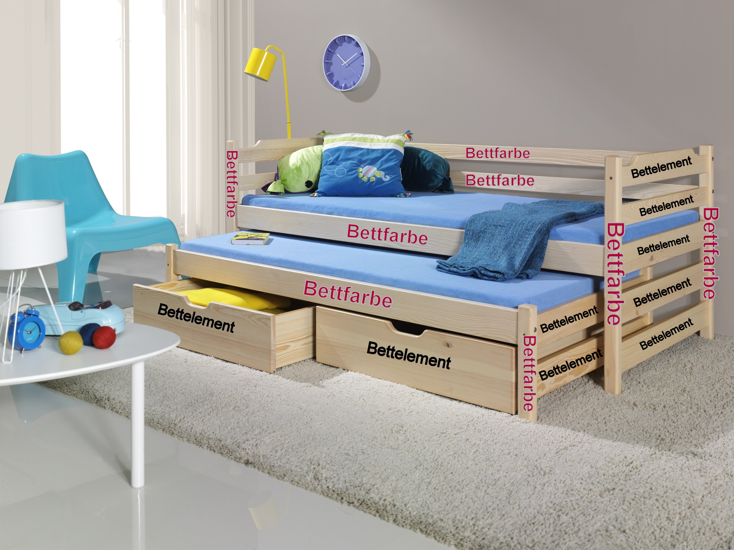 Ausziehbett, Kinderbett, Doppelbett MARTIN II - Kubuk Moebel