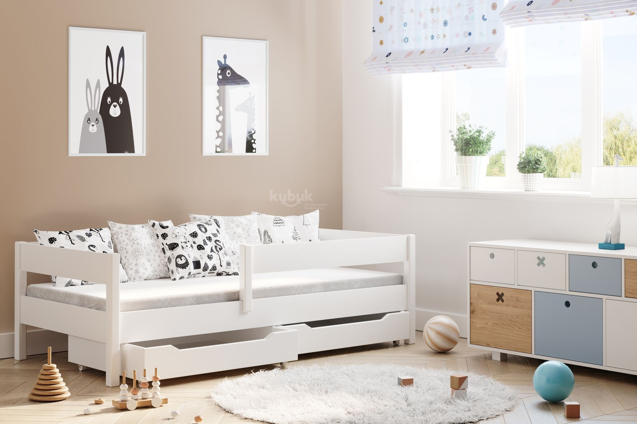 Einzelbett, Kinderbett MIX mit Rausfallschutz Sofortlieferung - Kubuk Moebel